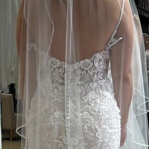 Giselle Bridal fingertip veil with baby pearl beading